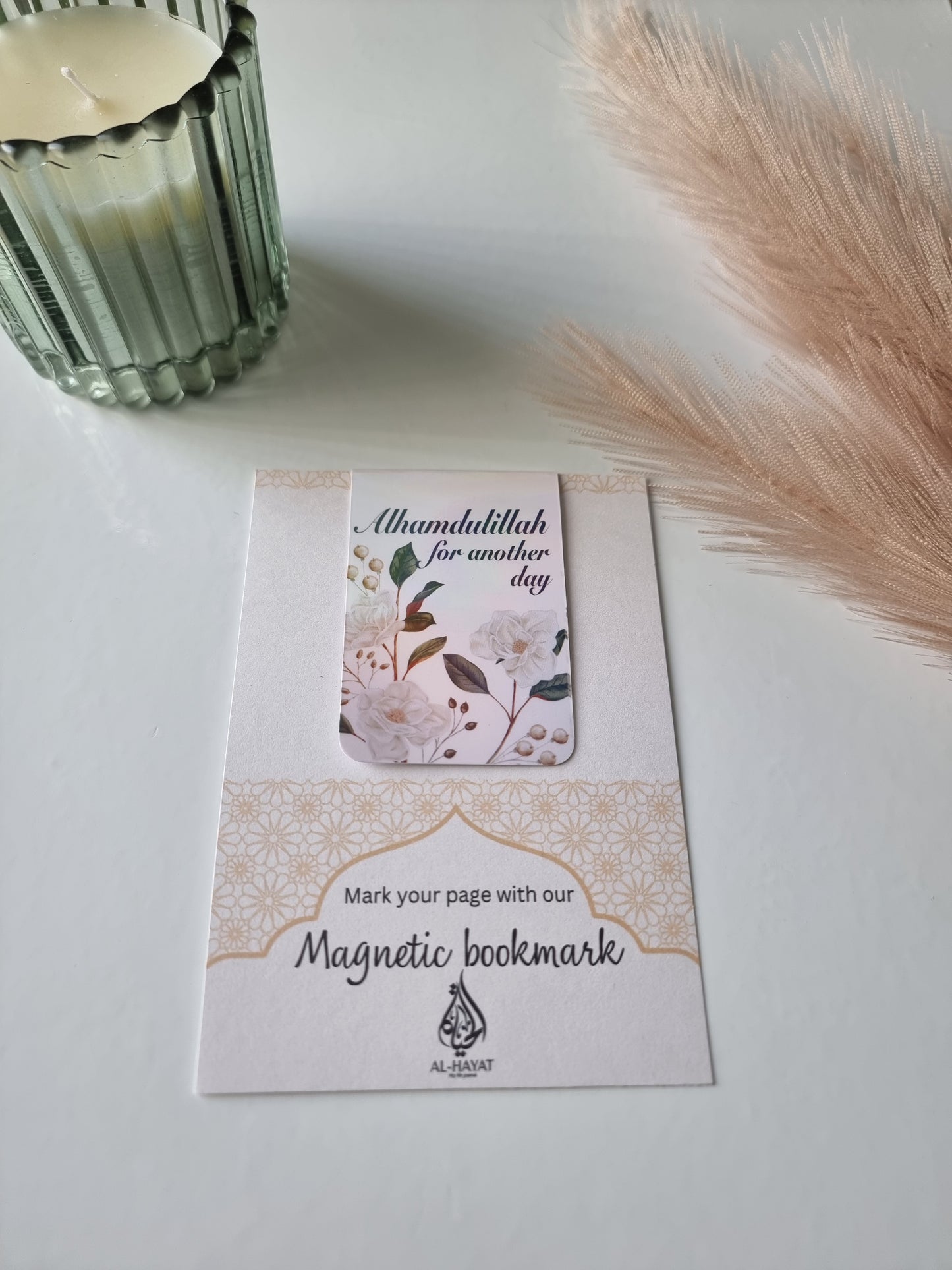 Alhamdulilah for another day cream flower magnetic bookmark.